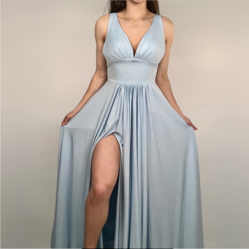 NWT Hebeos A Line Princess Maxi Dress Blue Size‎ M Formal Wedding Prom